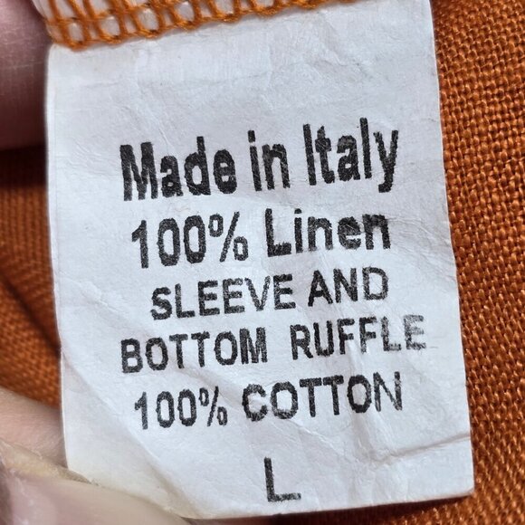 Terzo Millenio Rust Orange 2 Tone Ruffle 100% Linen Tunic Blouse Made in Italy - Picture 7 of 7